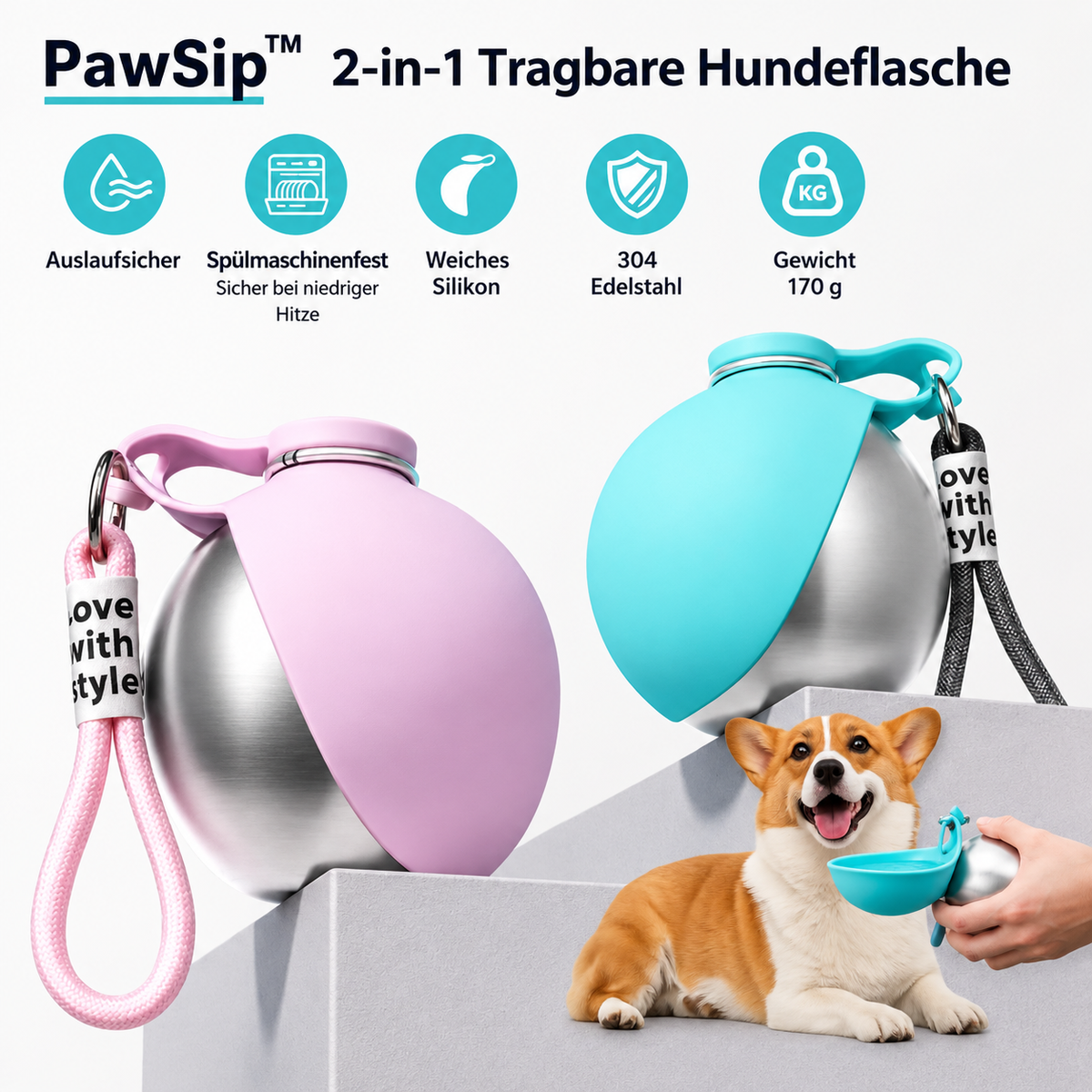 PawSip™ – Frisches Wasser für deinen Hund, überall unterwegs.