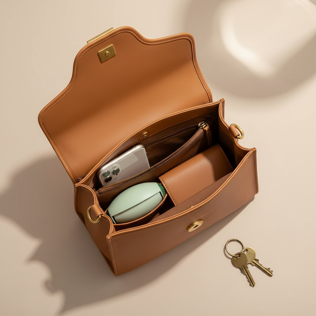 In der Handtasche flat lay